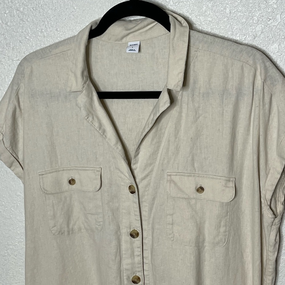Old Navy Linen Blend Cream Colored Dress Sz Large - Picture 2 of 9
